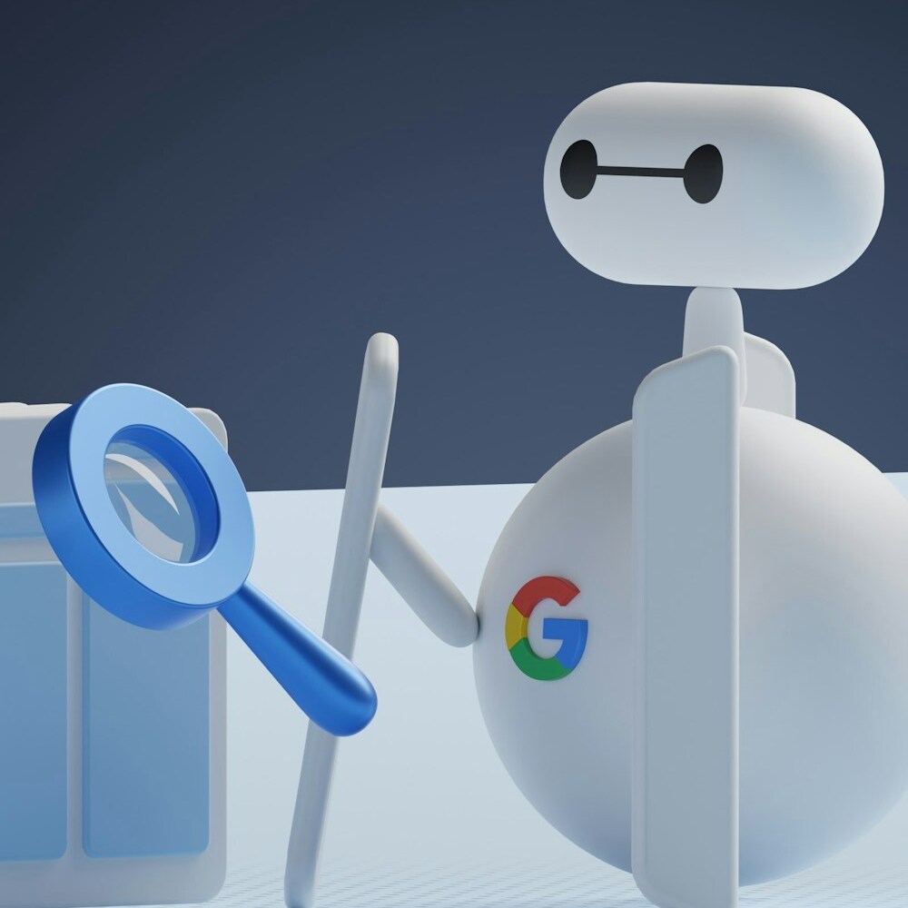 Google robot and magnifying glass